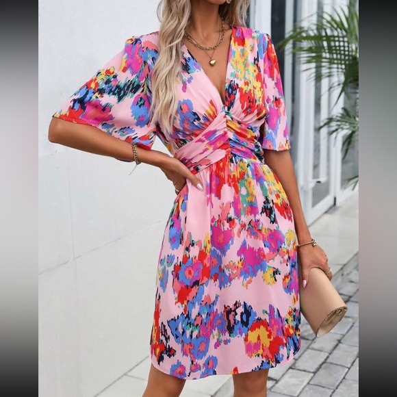Boho floral print butterfly sleeve mini dress - Picture 7 of 7